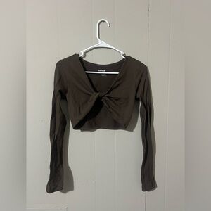 Garage Dark Brown Twist Front Crop Top